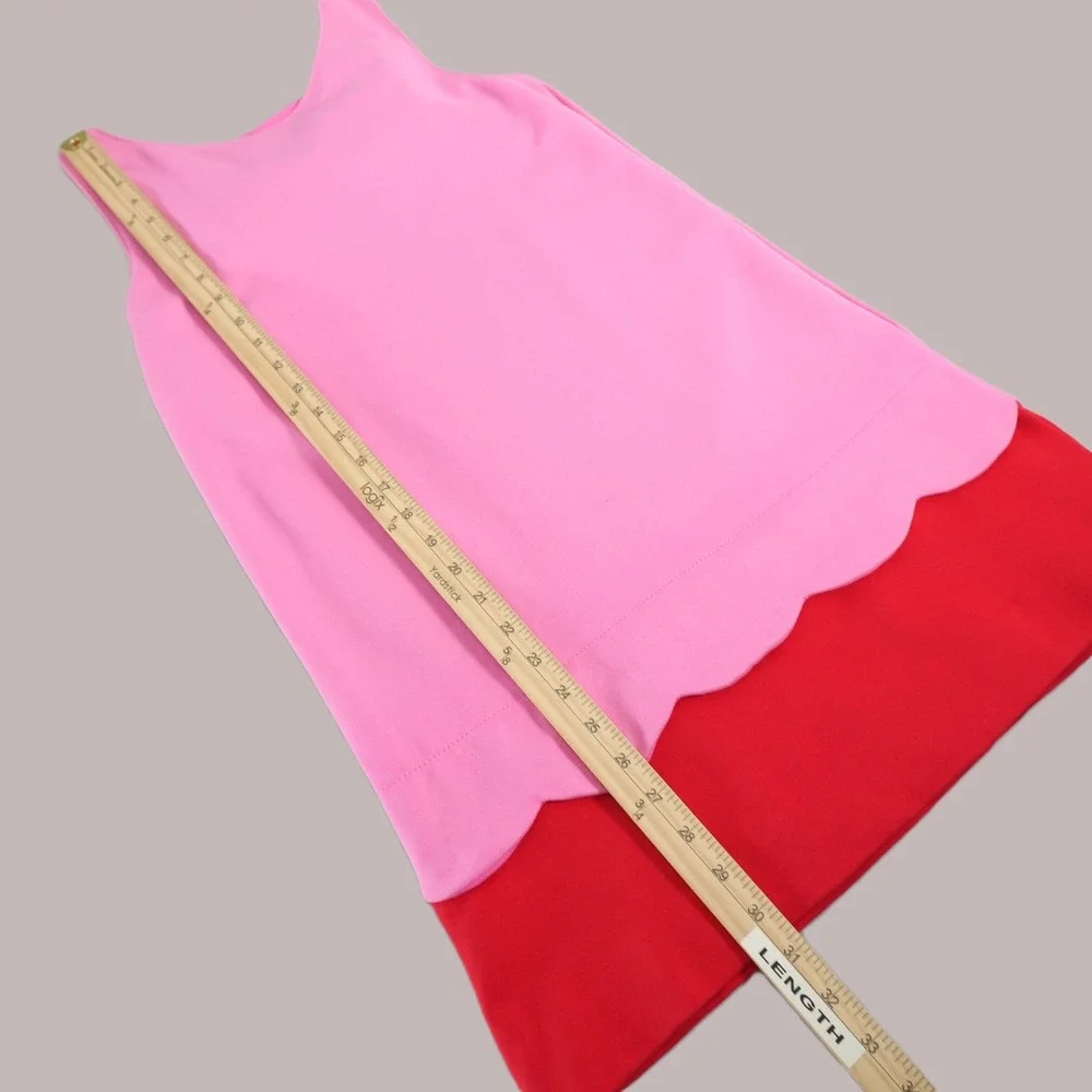 Kate Spade Girl Bow‎ Dress Pink Red Scalloped Hem Sleeveless Sz 14Y Large